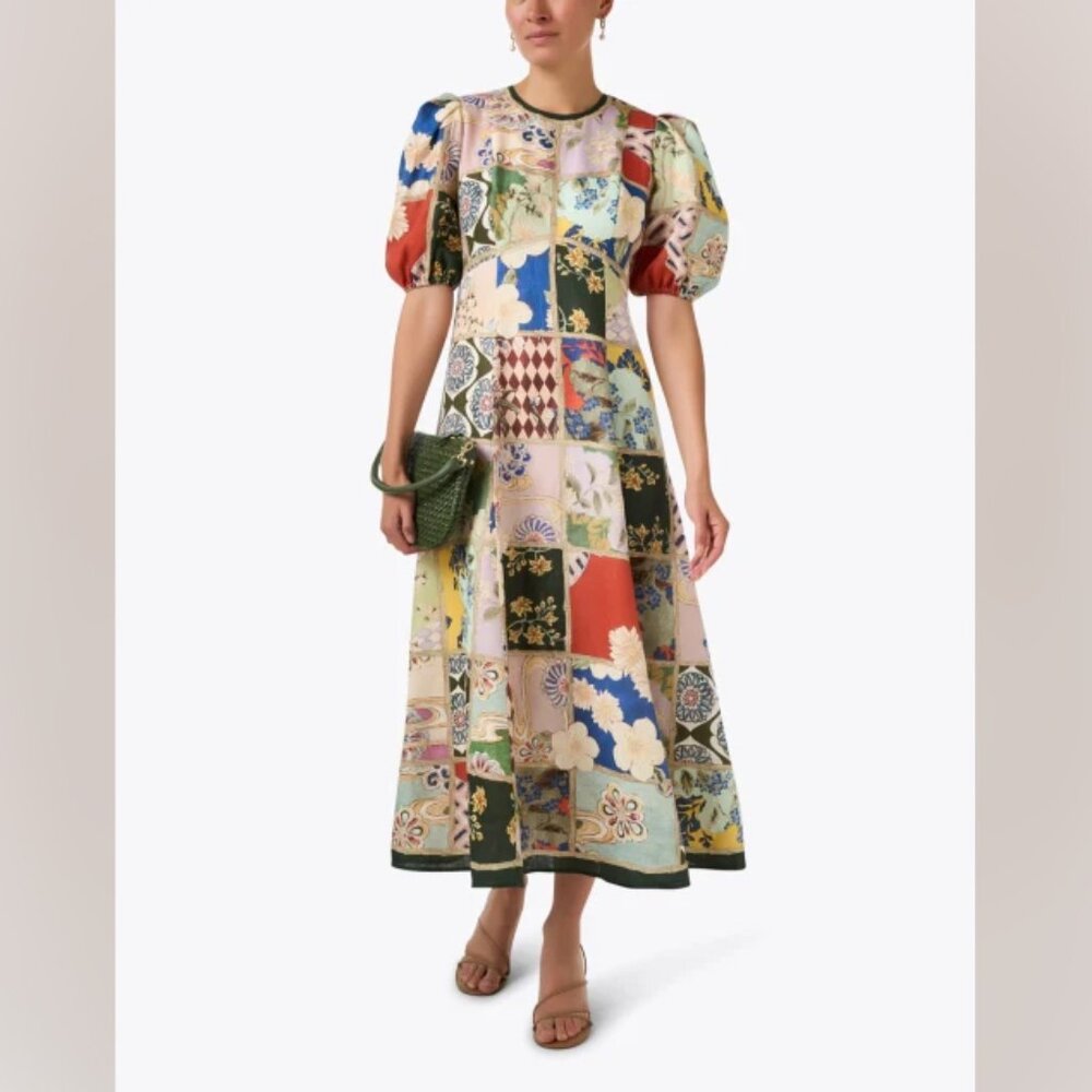 Alemais Bianca Multi Tile Print Linen Dress